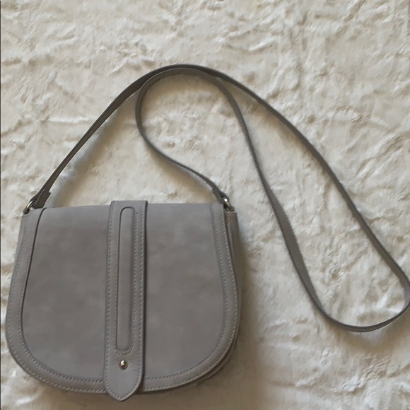 Express Handbags - Gray Faux Suede Saddle Bag